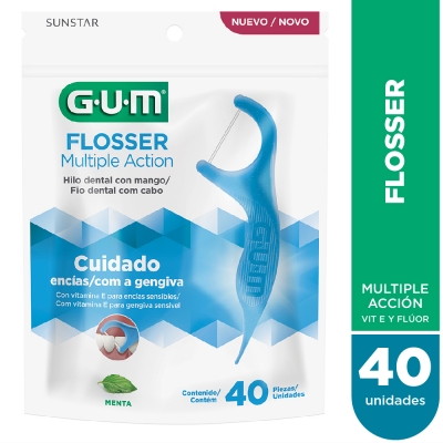 Gum 888 Flossers - Hilo Dental Accion Multiple,vit E & Fluor Menta 40u.