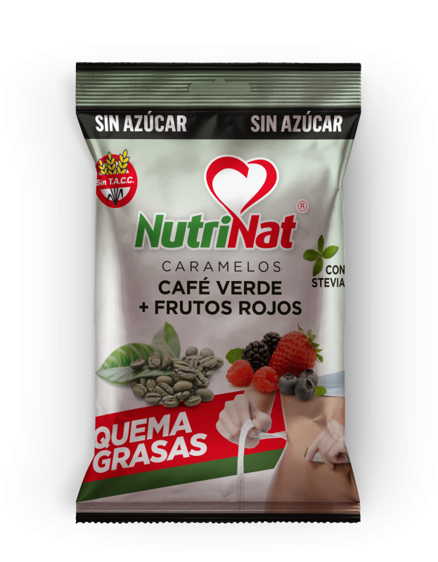 Nutrinat - Caramelos Sin Azcar Cafe Verde + Frutos Rojos + Stevia - 25 Bolsitas X 10u
