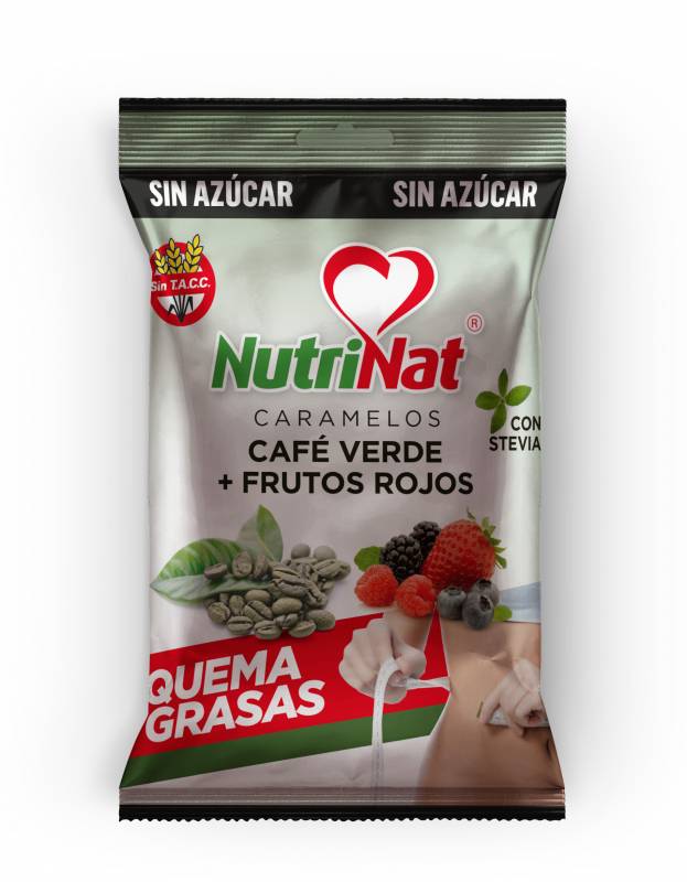 Nutrinat - Caramelos Sin Azúcar Cafe Verde + Frutos Rojos + Stevia - 25 Bolsitas X 10U