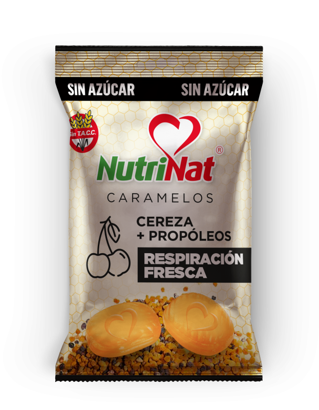 Nutrinat - Caramelos Sin Azúcar Cherry + Propóleos - 25 Bolsitas X 10U