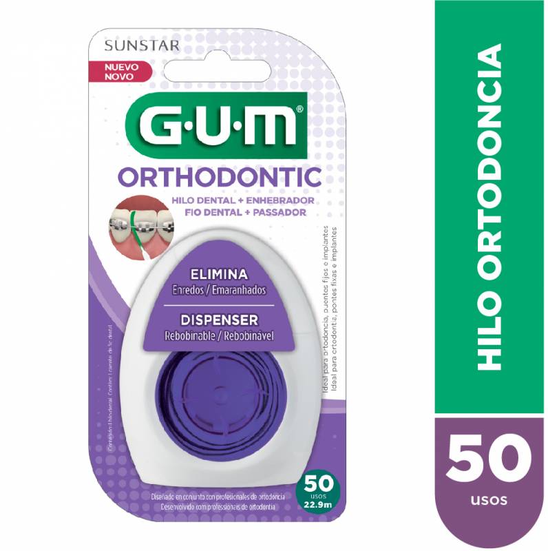 Gum 3200 Orthodonticfloss - Hilo Dental Para Orthodoncia Con Enhebrador Y Dispensador  50 Usos