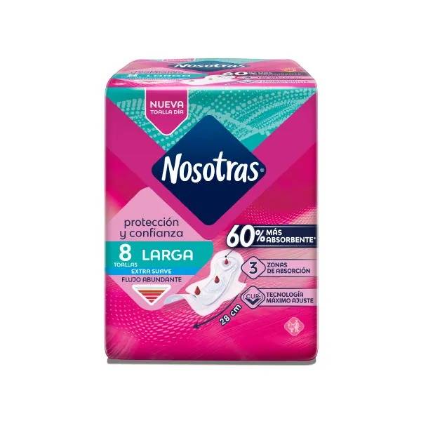 Nosotras - Toalla Larga Tela X8 (Bulto 24X8)