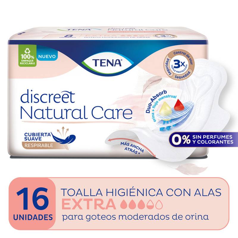 Tena Mujer -Toal. Discreet Natural Care Con Alas X16 (Bulto 9X16)