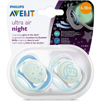 Avent Chupete 6-18 Meses Ultra Air Deco Night Time Nene X 2 Unidades