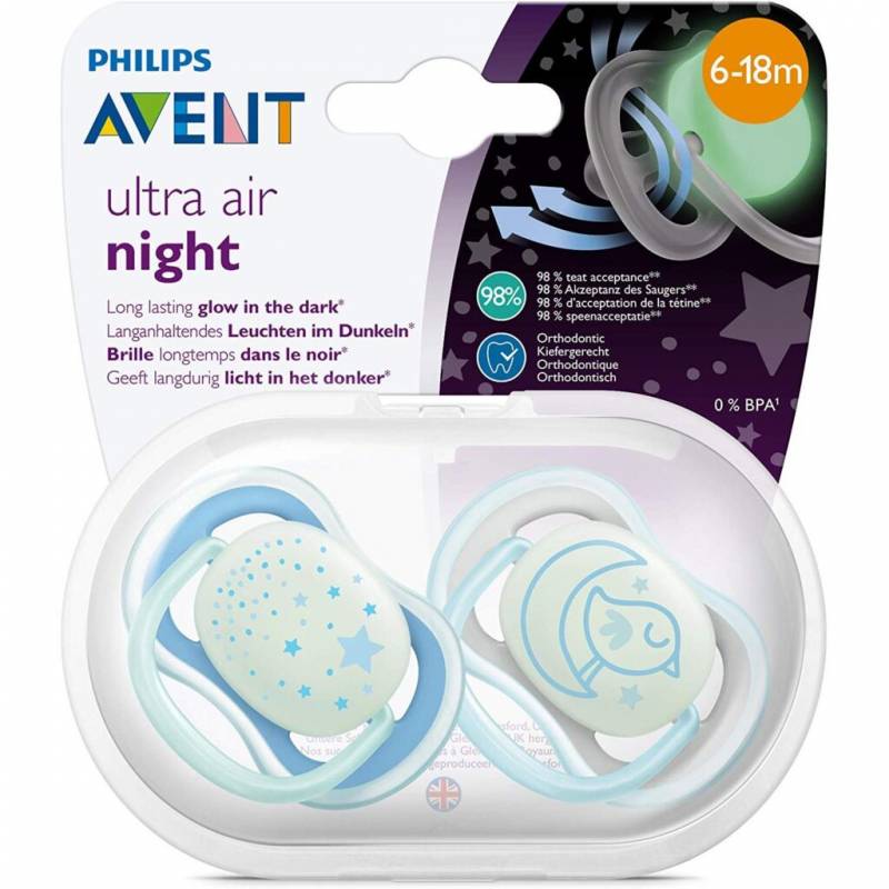 Avent Chupete 6-18 Meses Ultra Air Deco Night Time Nene X 2 Unidades