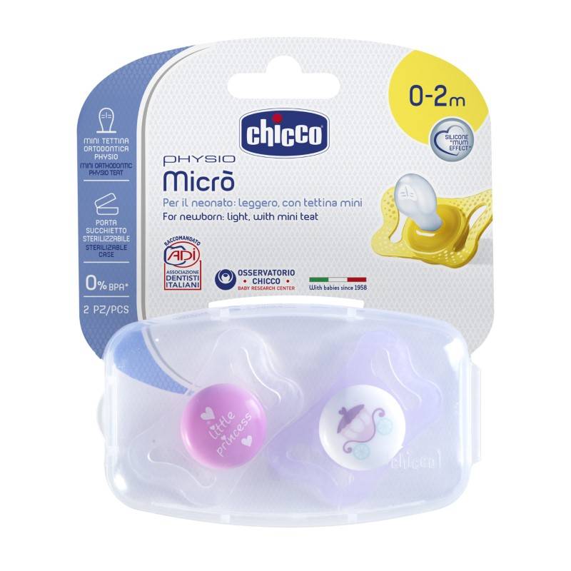 Chicco - Chupete Physio Micro 0-2m Girl- Little Princess X2