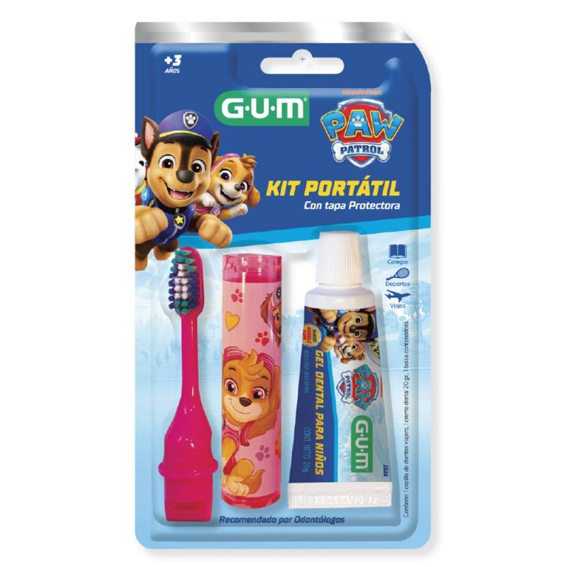 Gum Kit Portatil Para Niños Paw Patrol Cepillo + Crema Dental 20G+ Bolsa Contenedora