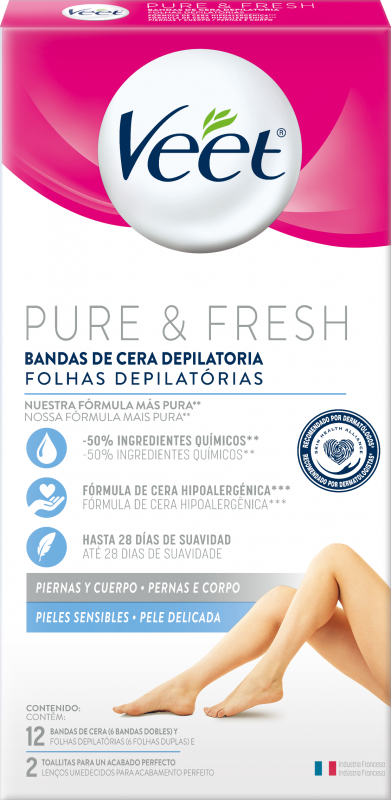 Veet Banda Depilatoria Piernas Y Cuerpo Pure & Fresh X6 Bandas Dobles
