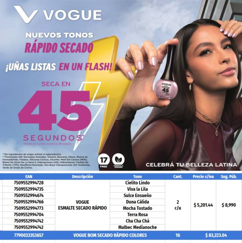 Vogue Bom Secado Rapido Colores