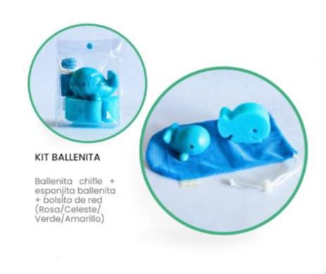 Kit Ballenita Chifle+ Esponjita Ballenita + Bolsito De Red