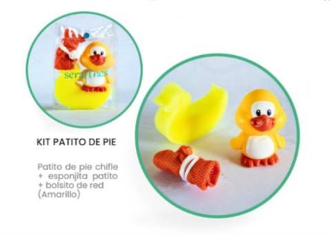 Kit Patito De Pie Chifle+ Esponjita Patito + Bolsito De Red