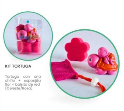 Kit Tortuga Chifle+ Esponjita Flor+ Bolsito De Red