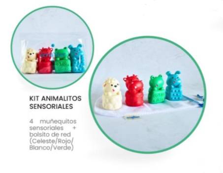 Kit 4 Animalitos Sensoriales + Bolsito De Red