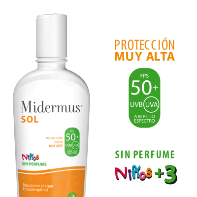 Midermus Sol Factor 50 Niño - Uvb Uva Amplio Espectro - Emulsion X 150G - Sin Perfume 