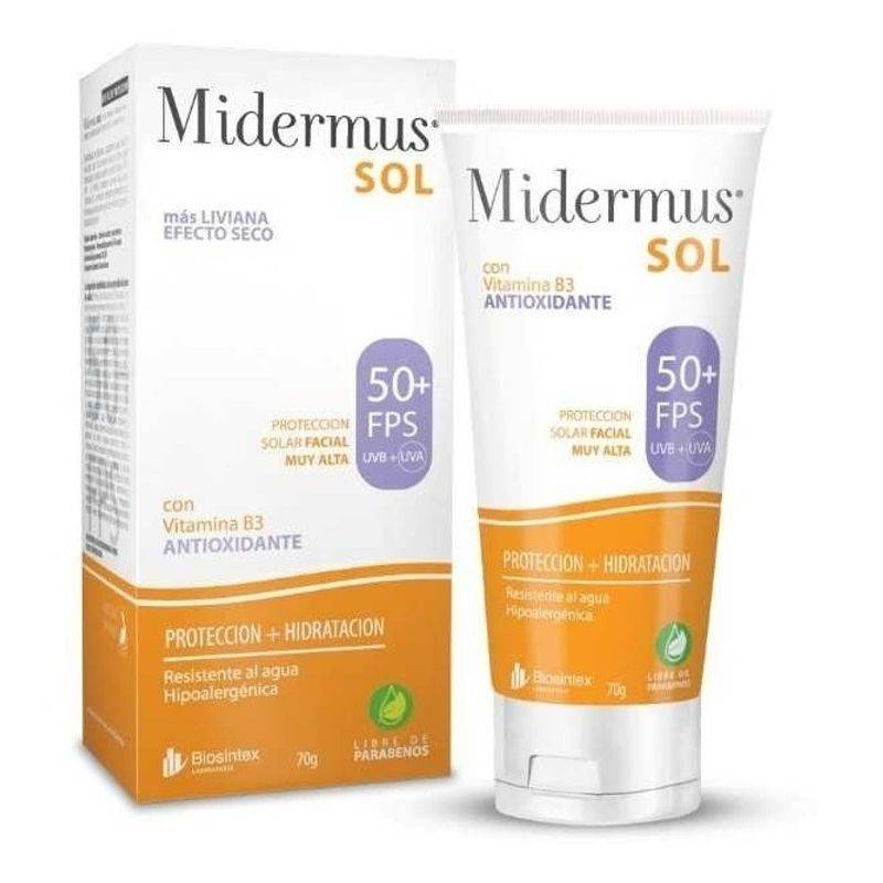 Midermus Protector Facial Fps 50+ - Uvb Uva Amplio Espectro - Emulsion X 70G - Vitamina B3 - Niacinamida