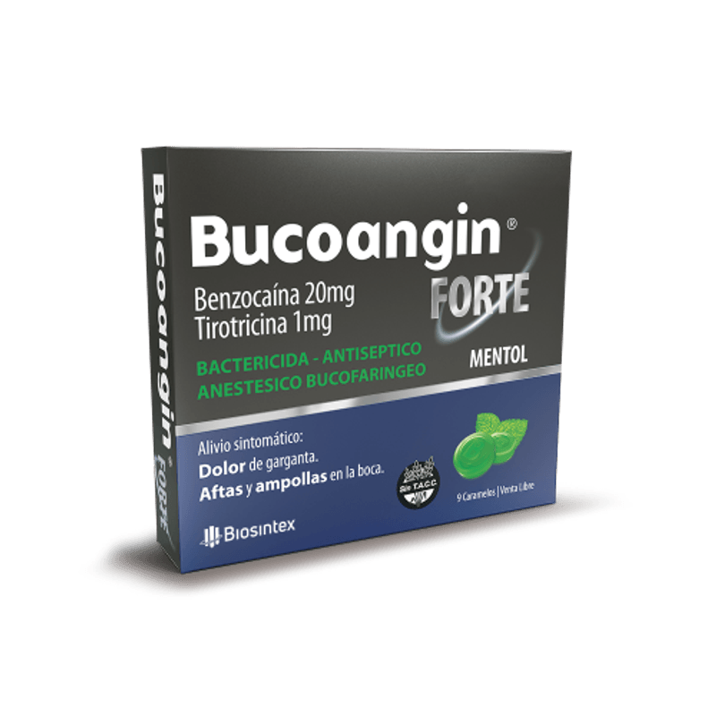 Bucoangin Forte Sabor Mentol - Benzocaína 20Mg + Tirotricina 1Mg - 9 Caramelos - Vl
