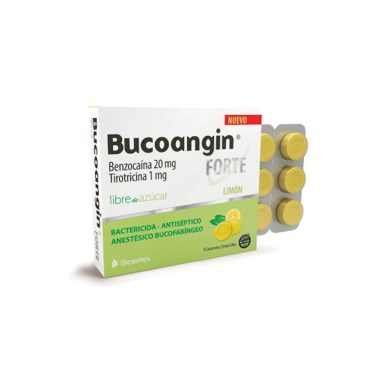 Bucoangin Forte Libre De Azúcar, Sabor Limon - Benzocaína 20Mg + Tirotricina 1Mg  -9 Caramelos - Vl