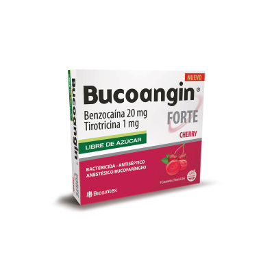 Bucoangin Forte Libre De Azúcar, Sabor Cherry - Benzocaína 20Mg + Tirotricina 1Mg  -9 Caramelos - Vl
