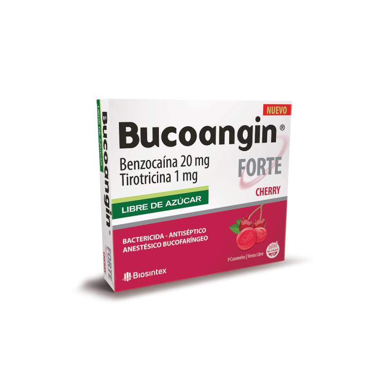 Bucoangin Forte Libre De Azúcar, Sabor Cherry - Benzocaína 20Mg + Tirotricina 1Mg  -9 Caramelos - Vl