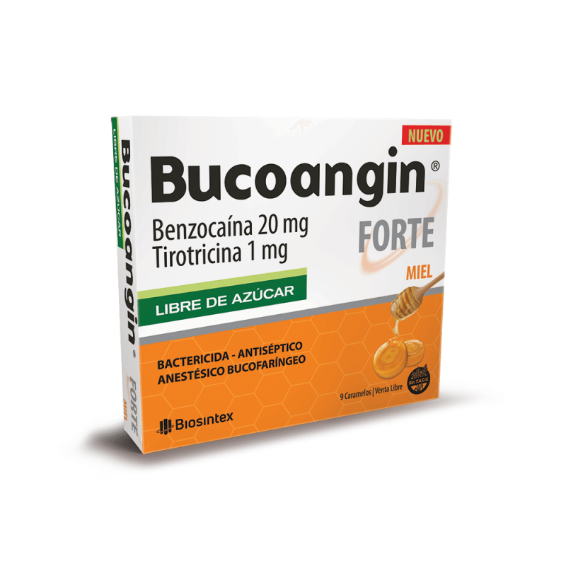 Bucoangin Forte Libre De Azúcar, Sabor Miel - Benzocaína 20Mg + Tirotricina 1Mg  -9 Caramelos - Vl