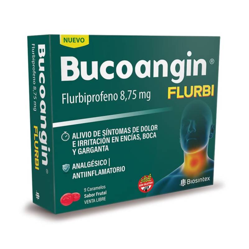 Bucoangin Flurbi, Sabor Frutal - Benzocaína 20Mg + Tirotricina 1Mg  -9 Caramelos - Vl