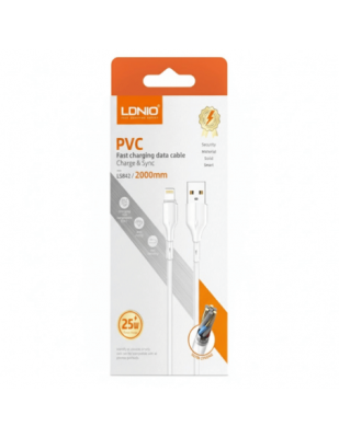 Cable Ldnio Ls841 25W Charge & Sync Fast Charging Data Blanco 2Metros