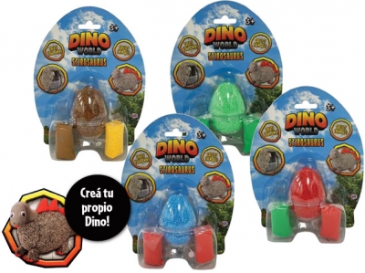 Dinoworld - Crea Tu Propio Dinosaurio - Con Microperlas De Telgopor + Masa Para Modelar + Huevo Plastico