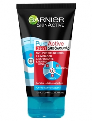 Skin Active - Limpiador 3 En 1 Pure Active Carbon 150ml