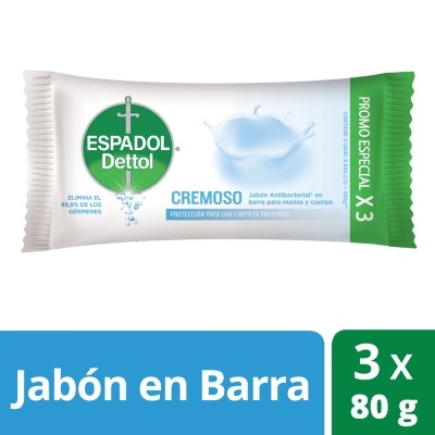 Espadol JabÓn Antibacterial Cremoso 3 X 80 Gr
