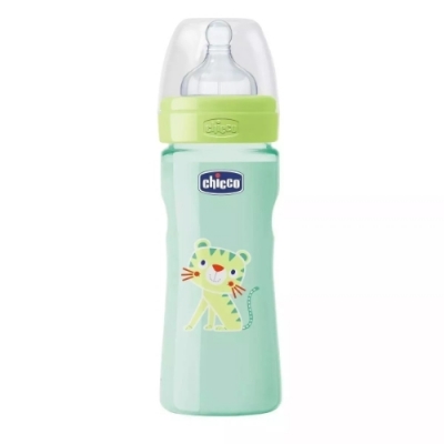 Chicco - Mamadera Well Being 250ml 2m+ Flujo Ajsutable - Color Verde