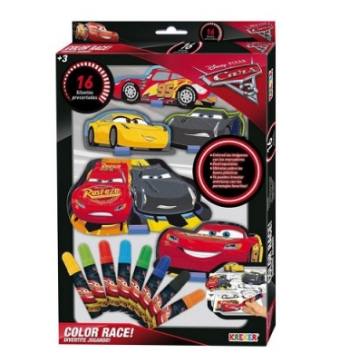 Cars Color Race - 16 Siluetas Precortadas + Bases Plasticas + 8 Marcadores