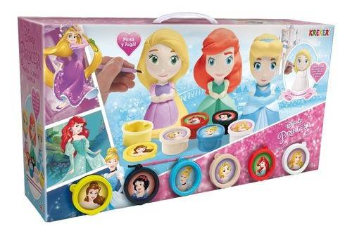 Disney Princesas - 3 Princesas De Ceramica P/pintar - Incluye 6 Frascos De Pintura + Pincel